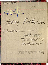 Helen Chadwick (1953-1996) Notebook on 'Model Institution' Spread 1 verso